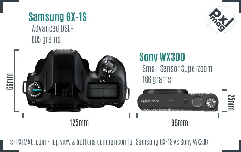 Samsung GX-1S vs Sony WX300 top view buttons comparison
