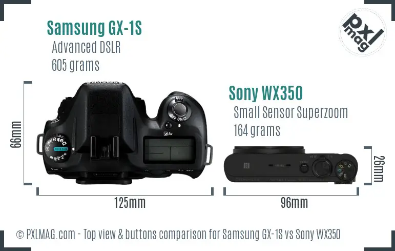 Samsung GX-1S vs Sony WX350 top view buttons comparison