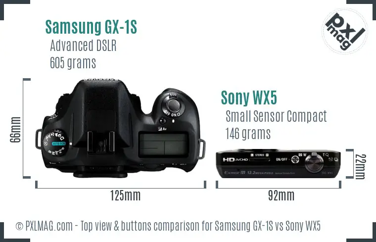 Samsung GX-1S vs Sony WX5 top view buttons comparison