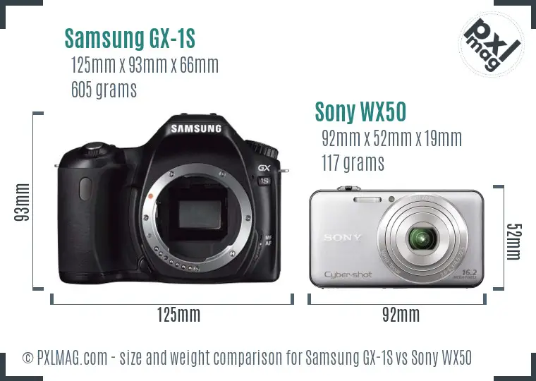 Samsung GX-1S vs Sony WX50 size comparison