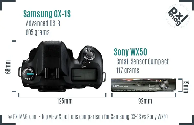Samsung GX-1S vs Sony WX50 top view buttons comparison