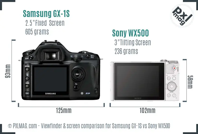 Samsung GX-1S vs Sony WX500 Screen and Viewfinder comparison