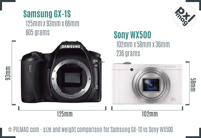 Samsung GX-1S vs Sony WX500 size comparison