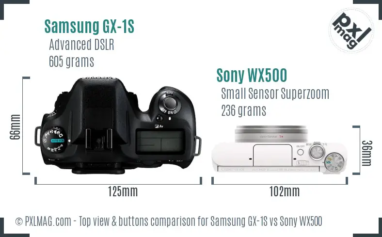 Samsung GX-1S vs Sony WX500 top view buttons comparison