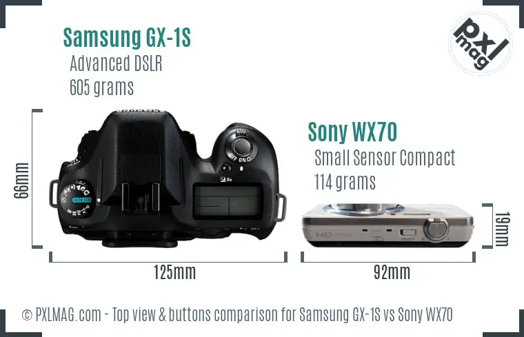 Samsung GX-1S vs Sony WX70 top view buttons comparison