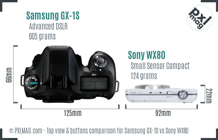 Samsung GX-1S vs Sony WX80 top view buttons comparison