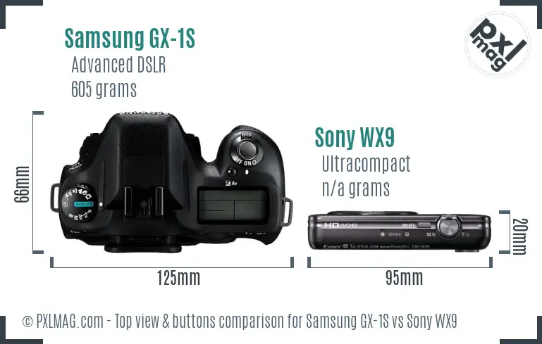 Samsung GX-1S vs Sony WX9 top view buttons comparison