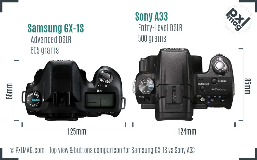 Samsung GX-1S vs Sony A33 top view buttons comparison