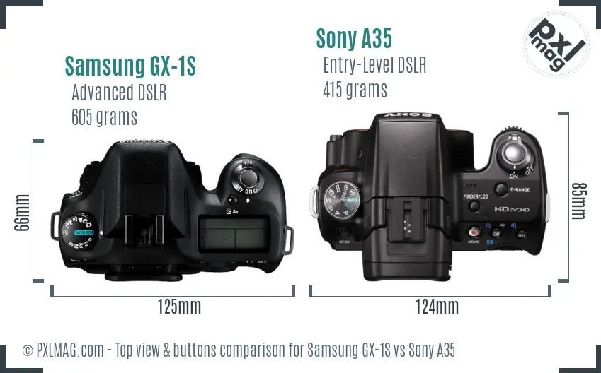 Samsung GX-1S vs Sony A35 top view buttons comparison