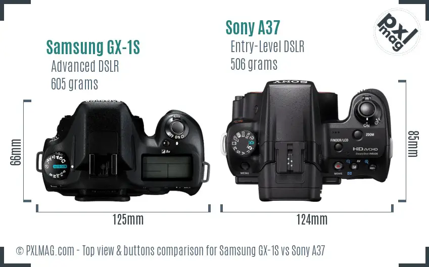Samsung GX-1S vs Sony A37 top view buttons comparison