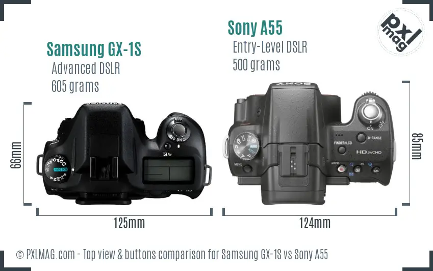 Samsung GX-1S vs Sony A55 top view buttons comparison