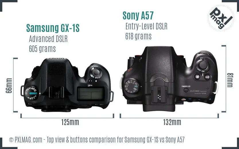 Samsung GX-1S vs Sony A57 top view buttons comparison