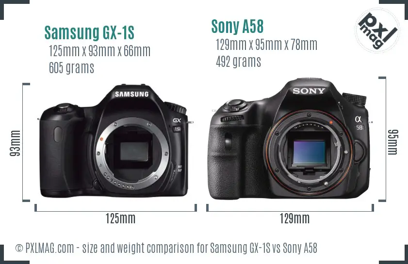 Samsung GX-1S vs Sony A58 size comparison