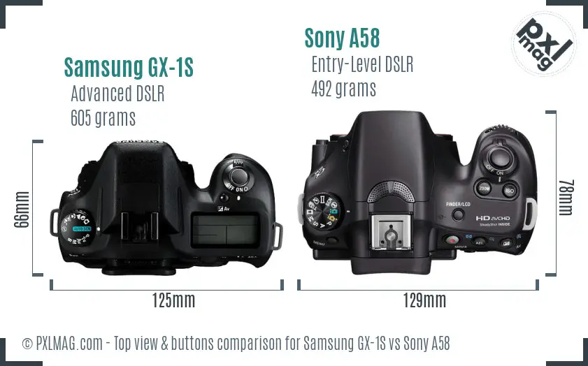 Samsung GX-1S vs Sony A58 top view buttons comparison