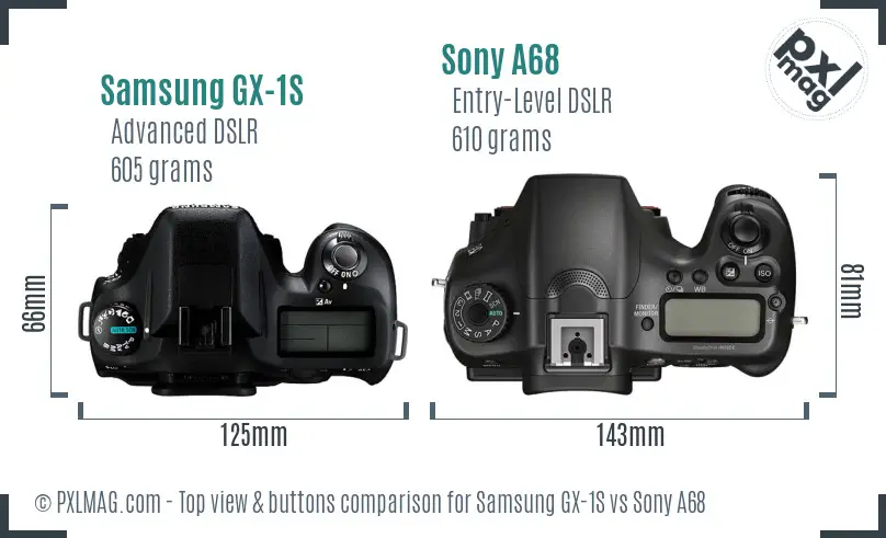 Samsung GX-1S vs Sony A68 top view buttons comparison