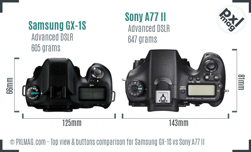 Samsung GX-1S vs Sony A77 II top view buttons comparison