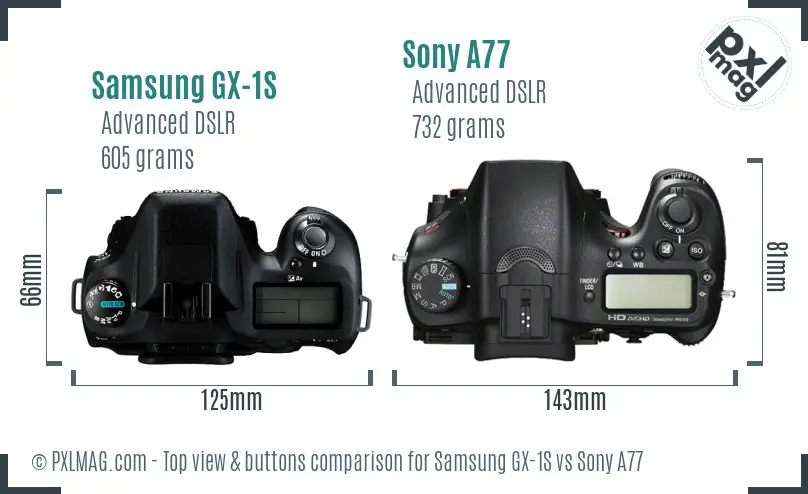 Samsung GX-1S vs Sony A77 top view buttons comparison