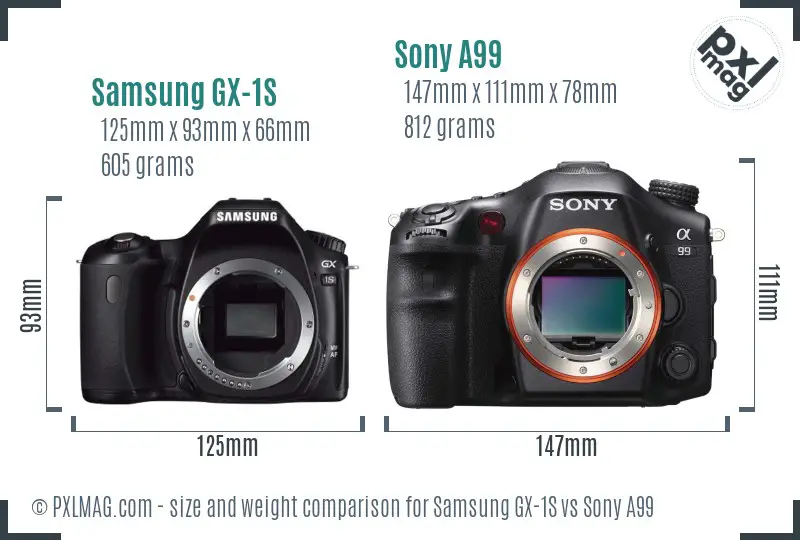 Samsung GX-1S vs Sony A99 size comparison