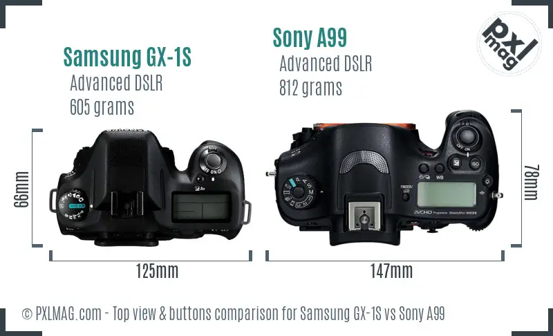 Samsung GX-1S vs Sony A99 top view buttons comparison