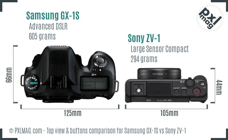 Samsung GX-1S vs Sony ZV-1 top view buttons comparison