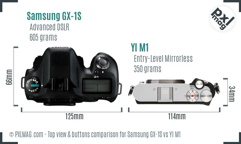 Samsung GX-1S vs YI M1 top view buttons comparison