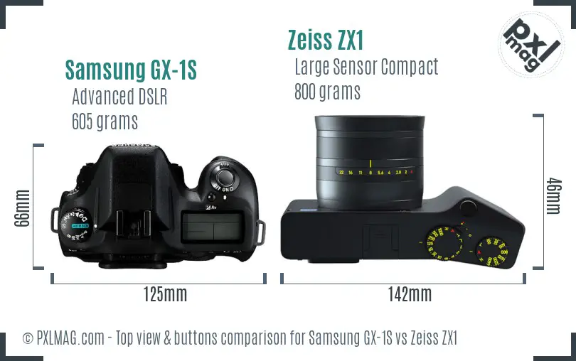 Samsung GX-1S vs Zeiss ZX1 top view buttons comparison