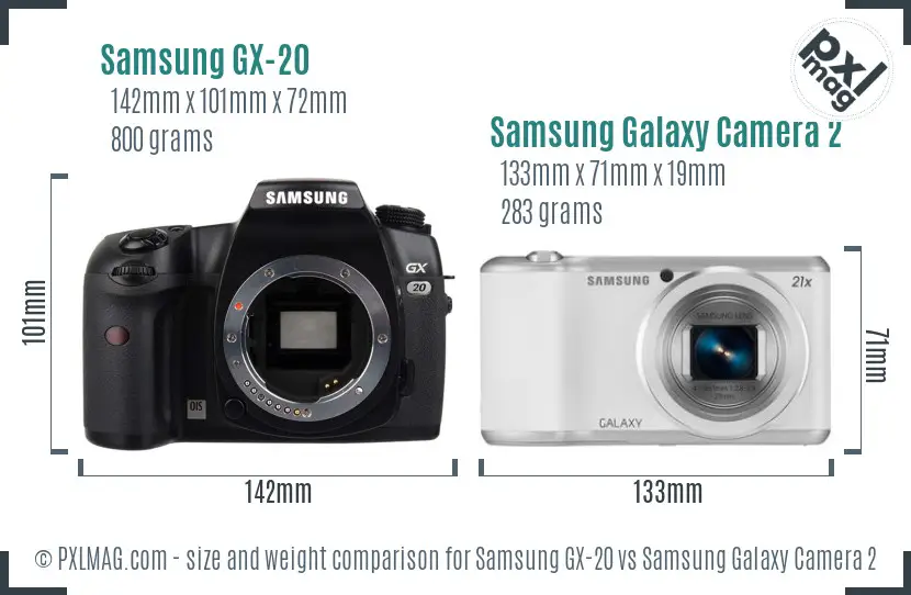 Samsung GX-20 vs Samsung Galaxy Camera 2 size comparison