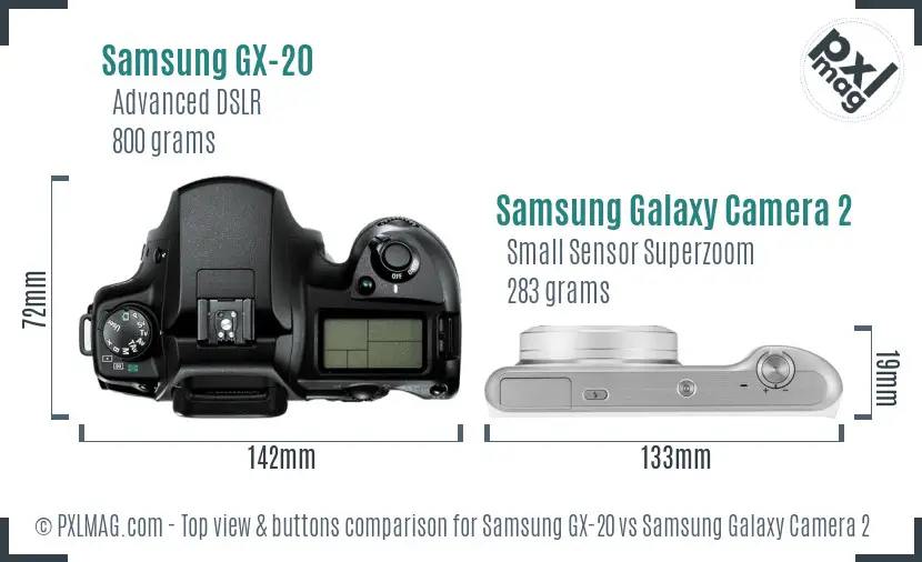 Samsung GX-20 vs Samsung Galaxy Camera 2 top view buttons comparison
