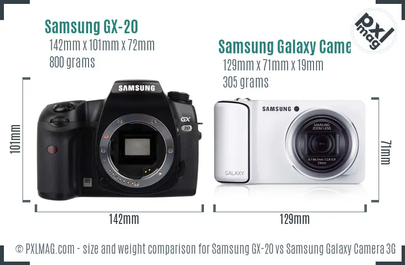 Samsung GX-20 vs Samsung Galaxy Camera 3G size comparison