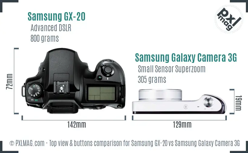 Samsung GX-20 vs Samsung Galaxy Camera 3G top view buttons comparison