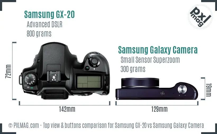 Samsung GX-20 vs Samsung Galaxy Camera top view buttons comparison
