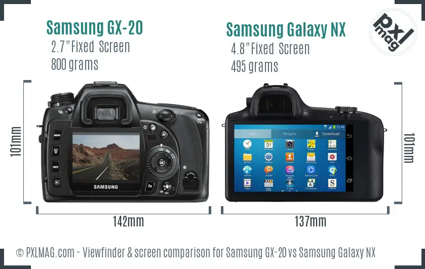 Samsung GX-20 vs Samsung Galaxy NX Screen and Viewfinder comparison