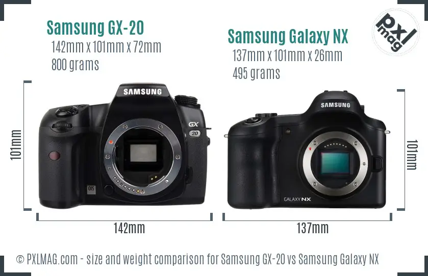Samsung GX-20 vs Samsung Galaxy NX size comparison
