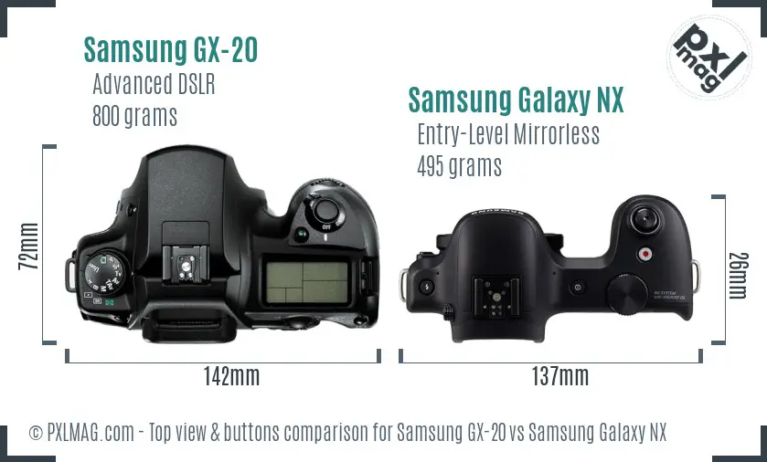 Samsung GX-20 vs Samsung Galaxy NX top view buttons comparison