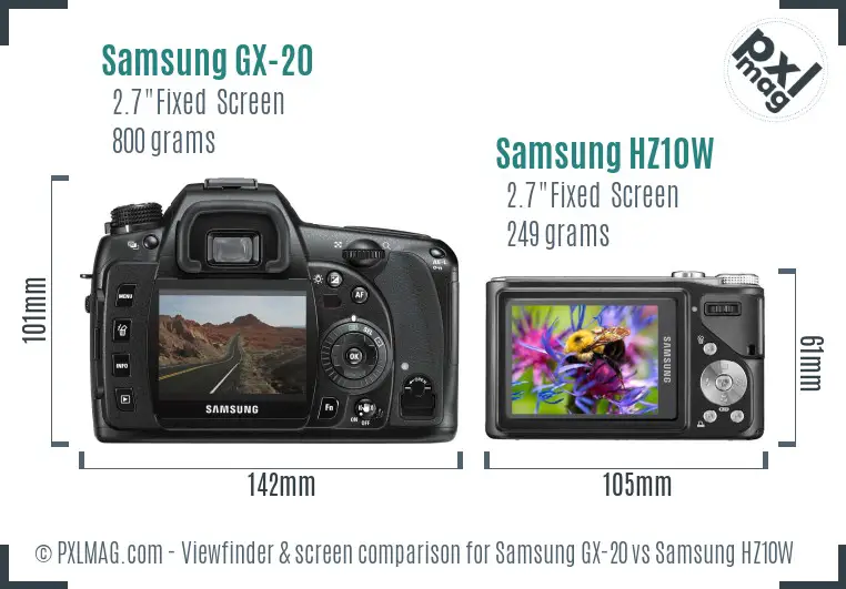 Samsung GX-20 vs Samsung HZ10W Screen and Viewfinder comparison