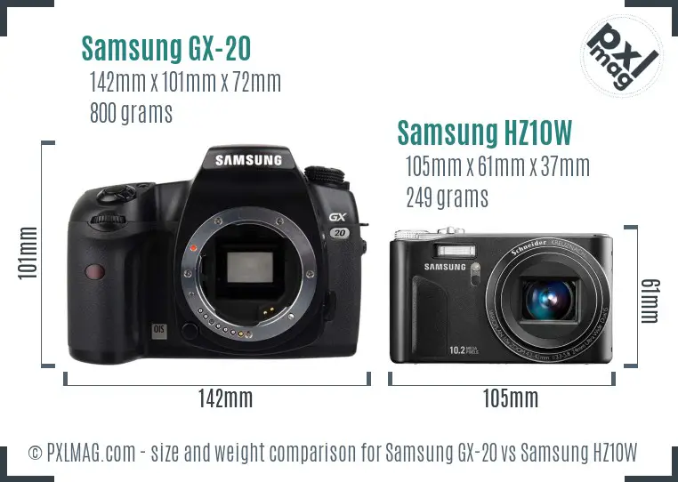 Samsung GX-20 vs Samsung HZ10W size comparison