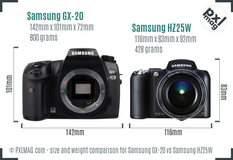 Samsung GX-20 vs Samsung HZ25W size comparison