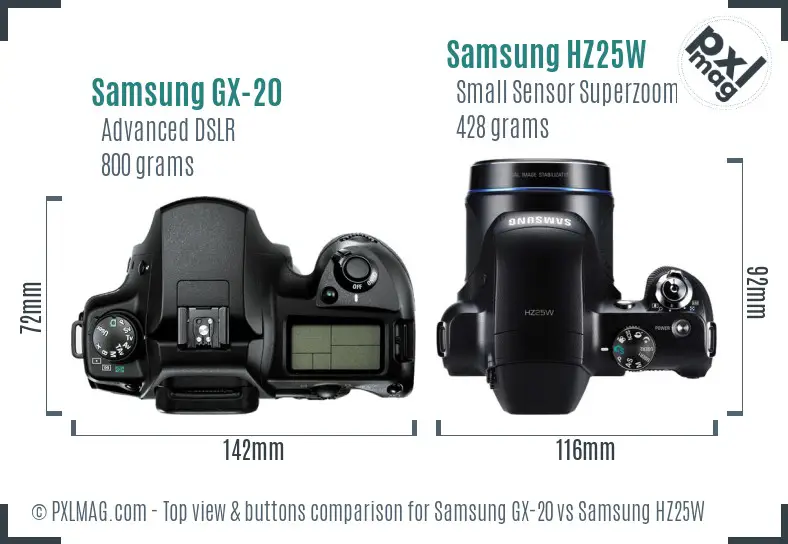 Samsung GX-20 vs Samsung HZ25W top view buttons comparison