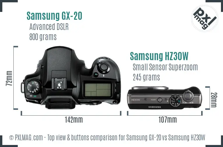 Samsung GX-20 vs Samsung HZ30W top view buttons comparison