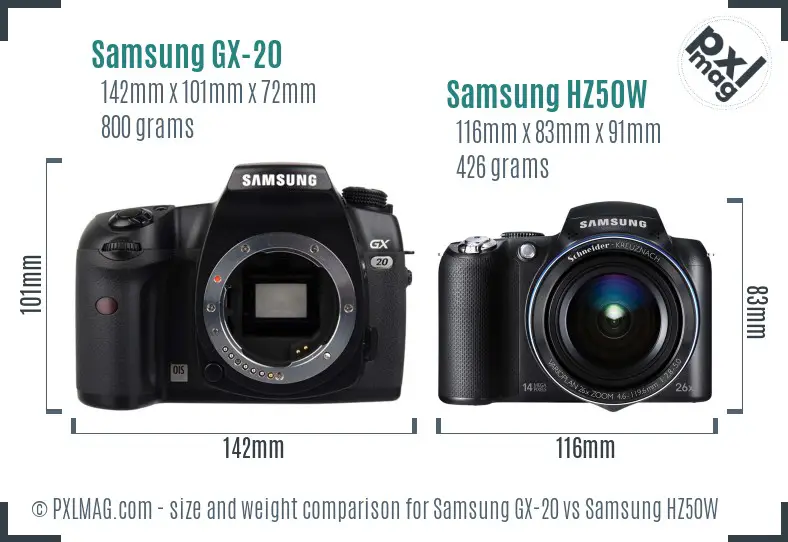 Samsung GX-20 vs Samsung HZ50W size comparison