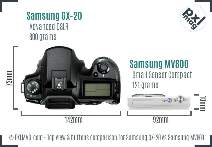 Samsung GX-20 vs Samsung MV800 top view buttons comparison