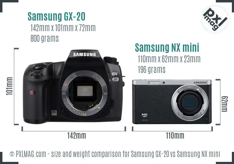 Samsung GX-20 vs Samsung NX mini size comparison