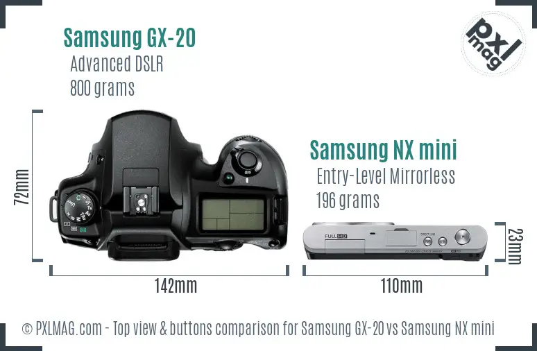 Samsung GX-20 vs Samsung NX mini top view buttons comparison