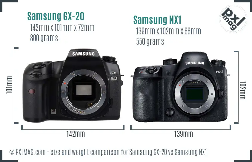 Samsung GX-20 vs Samsung NX1 size comparison