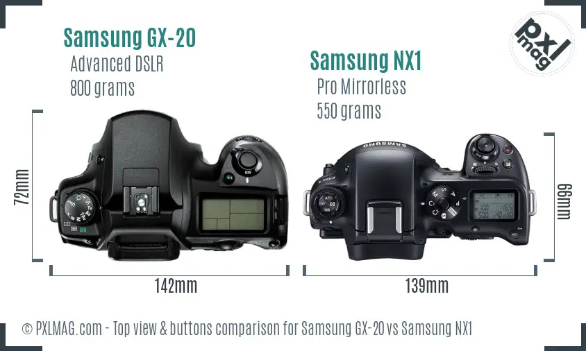 Samsung GX-20 vs Samsung NX1 top view buttons comparison