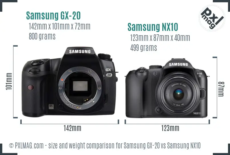 Samsung GX-20 vs Samsung NX10 size comparison