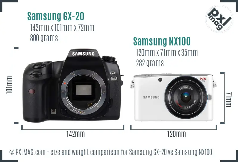 Samsung GX-20 vs Samsung NX100 size comparison