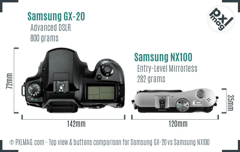 Samsung GX-20 vs Samsung NX100 top view buttons comparison