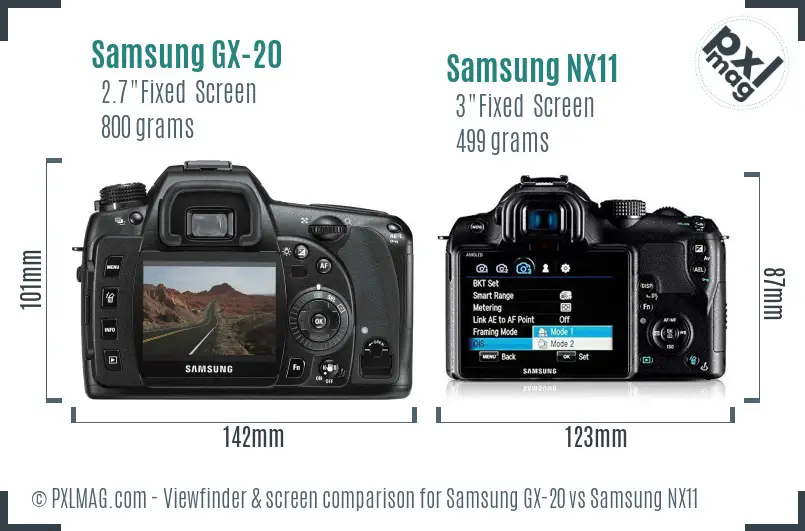 Samsung GX-20 vs Samsung NX11 Screen and Viewfinder comparison