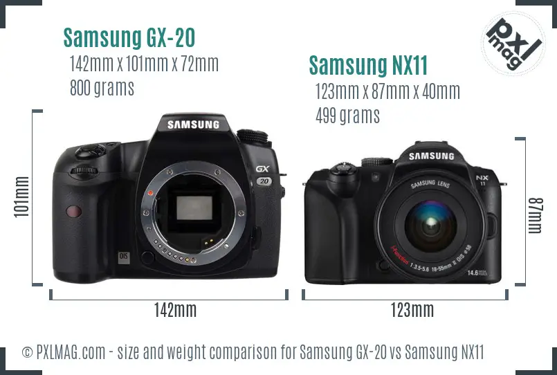 Samsung GX-20 vs Samsung NX11 size comparison